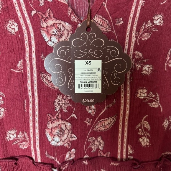 Knox Rose Womens Long Sleeve Burgundy Red Floral Boho Dress - Picture 7 of 10